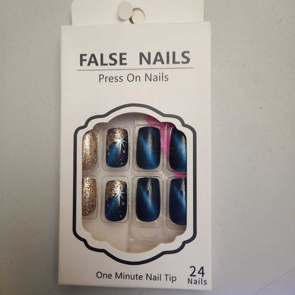 Blue and Gold Press-On Nails